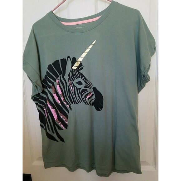 Arizona Jean Co T-Shirt Tee ZEBRA UNICORN Sequin Short Sleeve Womens 3XL - Picture 1 of 4